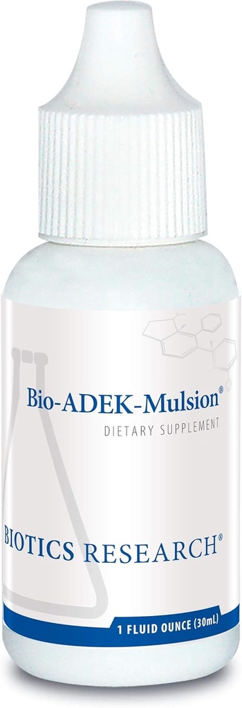 Recherche en biotique Bio ADEK Mulsion - Formule émulsifiée, Biodisponibilité améliorée, soutient des réponses immunitaires saines, santé osseuse, santé des yeux, santé cardiovasculaire, 1 fl oz