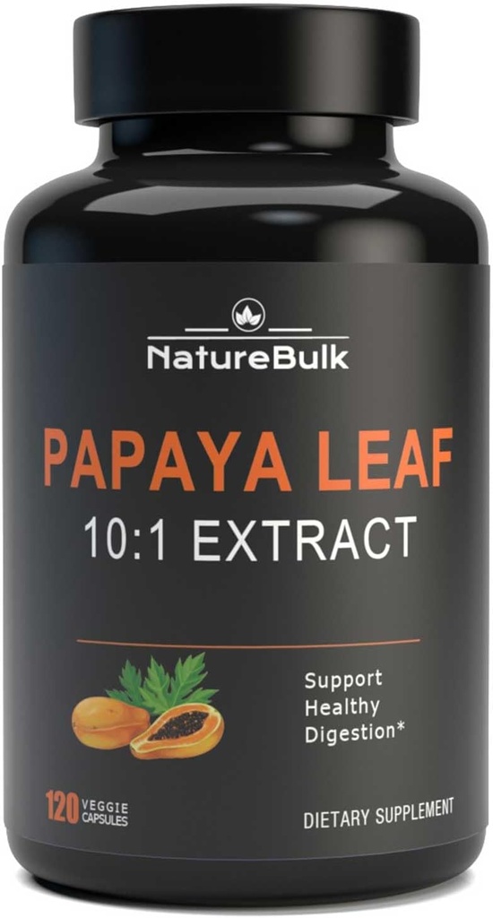 Papaya Leaf Extract Capsules - 10X Strength, 120 Veg Capsules, Immune Gut & Super Digestive Health