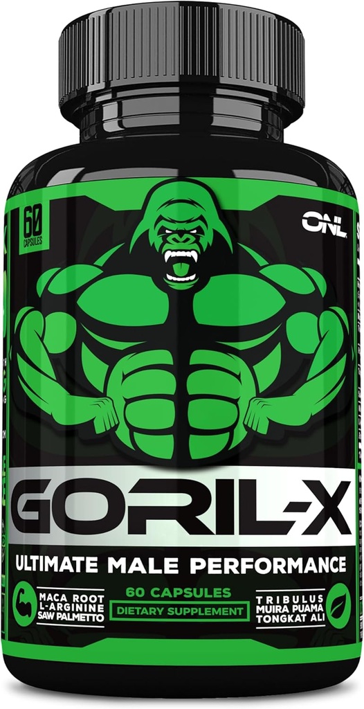 GORIL-X booster testostérone pour les hommes - Supplément testostérone d'entraînement - Augmenter la taille, la force et l'énergie - 1000mg Male Enhancing Horny Goat Weed - Maca Root, Tongkat Ali & Tribulus Terrestris 60 capsules