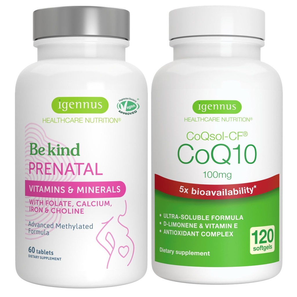 Multivitamine prénatale avancée + haute absorption CoQ10 100mg 120 Softgels Soutien à la grossesse par Igennus