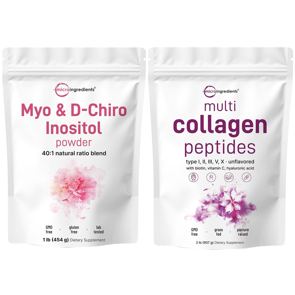 Micro-ingrédients Multi Collagène Protéine Poudre 2lbs & Myo & D-Chiro Inositol Powder Bundle 2 Pack