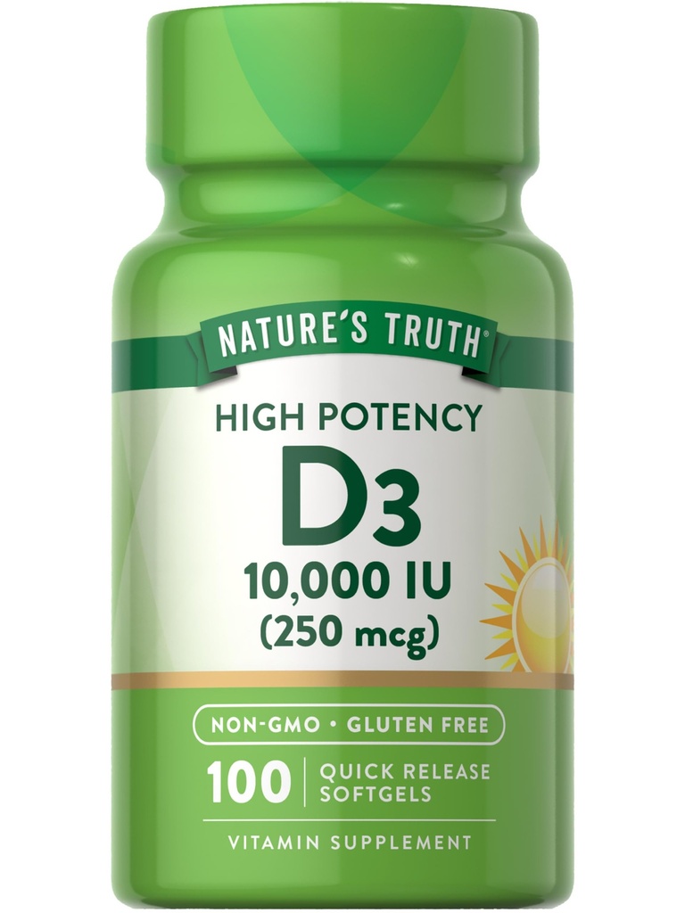 Nature's Truth D3 Vitamine 10 000 UI softgels Supplement de 100 Count.