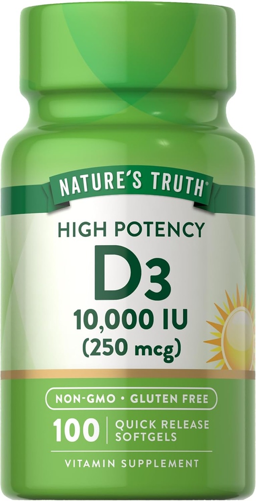 Nature's Truth D3 Vitamine 10 000 UI softgels Supplement de 100 Count.