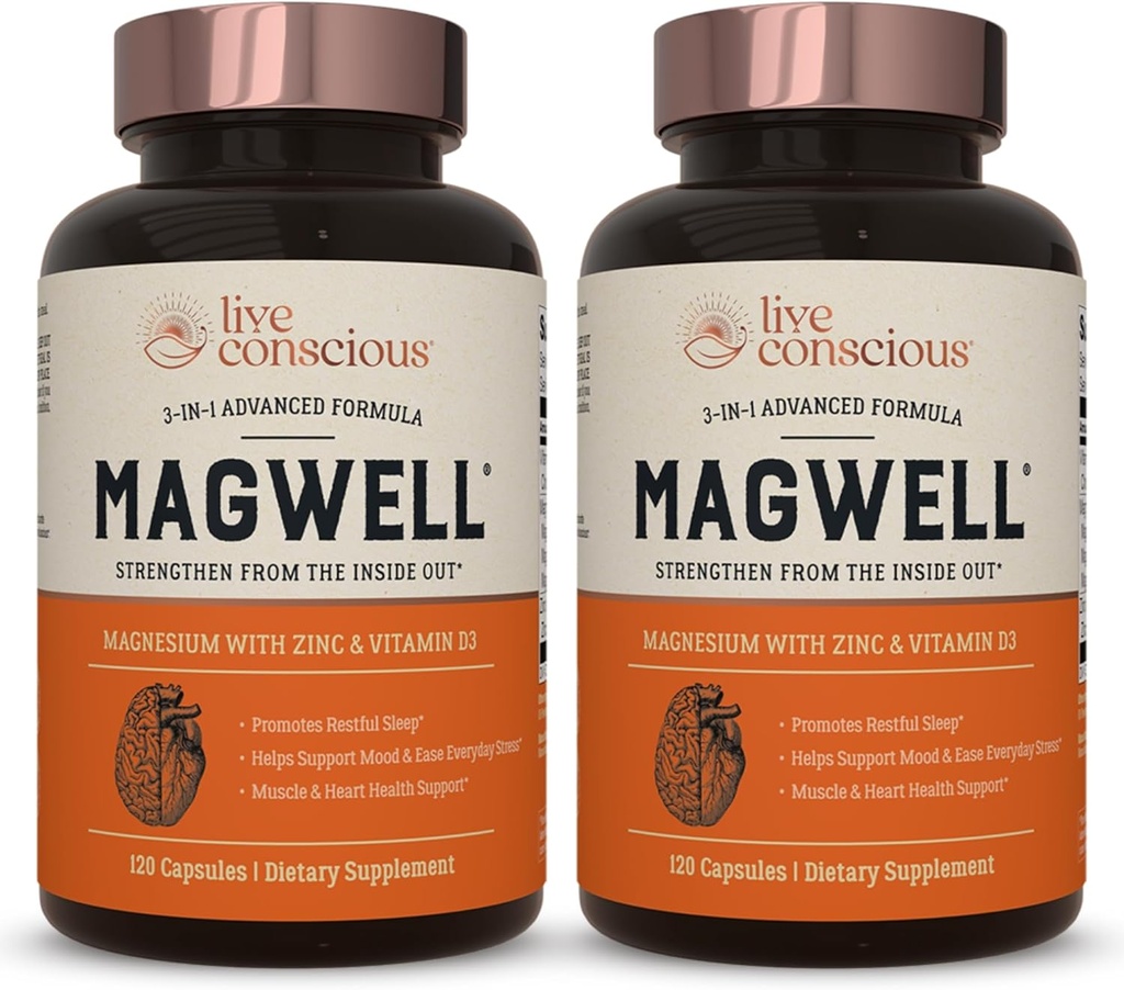 Zinc de magnésium et vitamine D3 - Formes biodisponibles de magnésium - Malate, Glycinat, Citrate - MagWell Bone & Heart Health, Immune System Support - 120 Capsules (2-Pack)