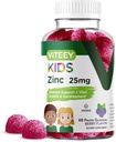 Viteey Zinc pour Gummies pour enfants, 25mg - Soutien immunitaire - puissant antioxydant naturel, supplément de vitamine Zinc pour enfants - Végétalien, sans gélatine, sans gluten - Gummy à saveur de baies croustillantes