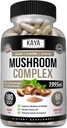 Kaya Naturals Complexe Champignon Premium Potentiel - Supplément Champignon - Capsules Complexe Champignon 1995mg Par Service - Aides La clarté mentale soutient le système immunitaire, le bien-être et la vitalité - 180 Compte