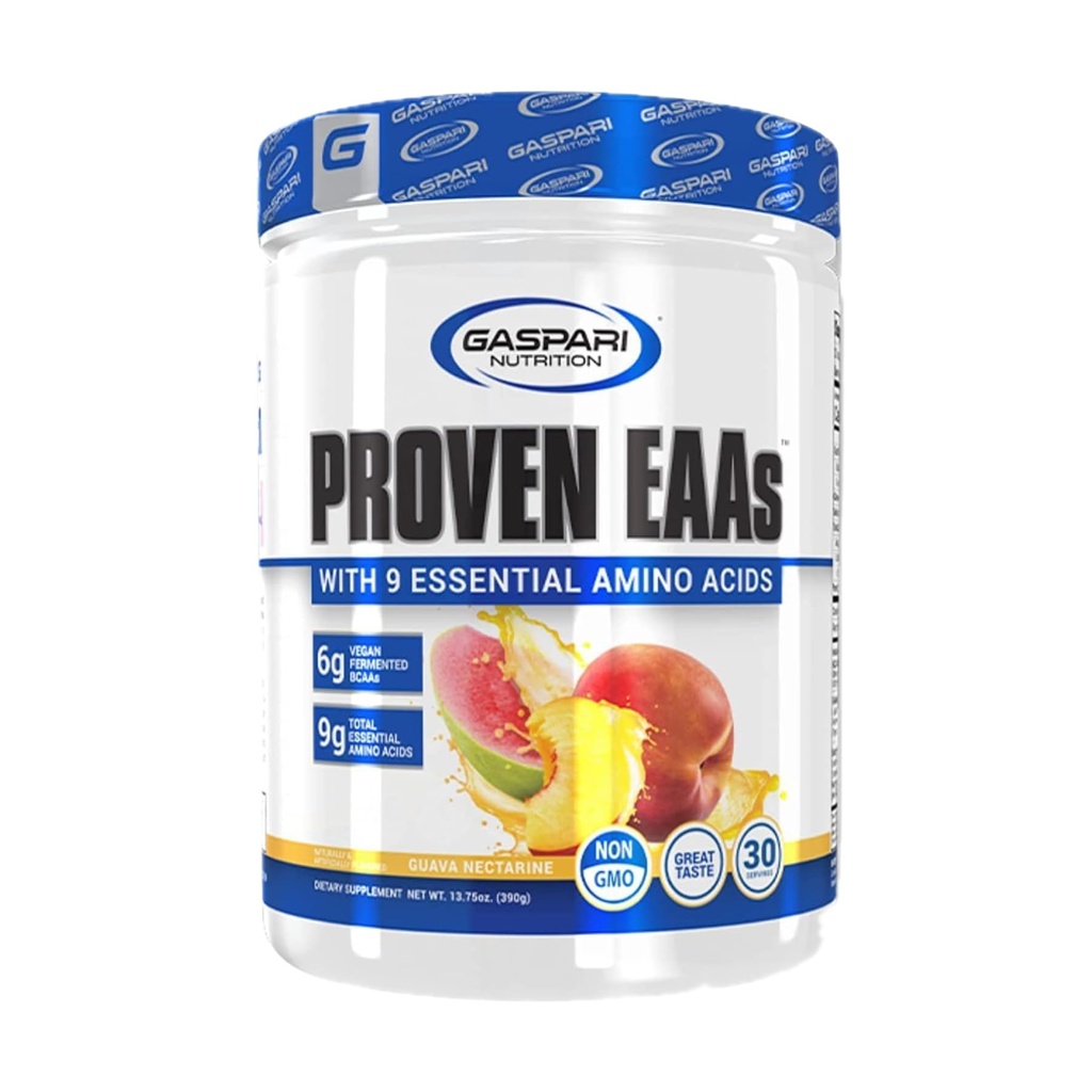 Gaspari Nutrition Proven EAA, végétalien fermenté EAA, améliore la récupération et réapprovisionne électrolytes, non OGM (30 portions, nectarine de Guava)