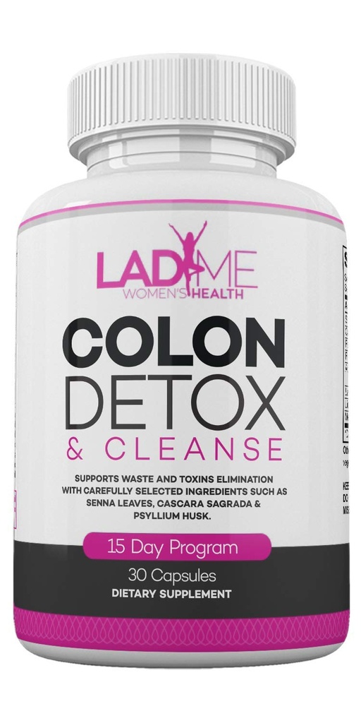 Pure Colon Cleanse & Detox Programme de 15 jours - Laxative à base de plantes Constipation Relief avec Psyllium Husk, Cascara Sagrada & Senna Leaves - Spéciale femme nettoyant intestinal par Ladyme - 30 Capsules