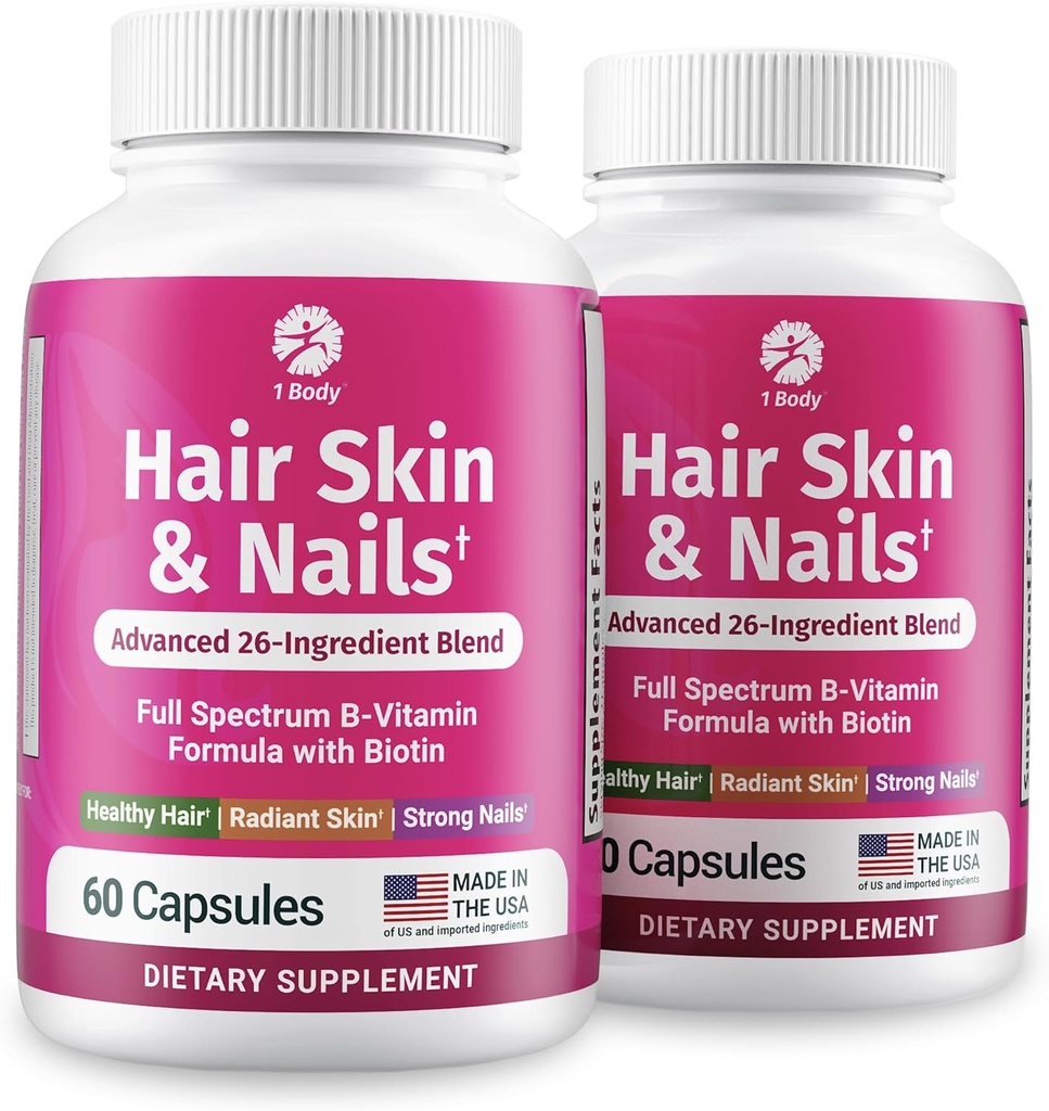 1 corps cheveux peau ongles croissance vitamine avec biotine - formule complète pour les hommes et les femmes - 2 pack