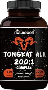 Tongkat Ali 200:1 (Longjack) Extrait pour hommes, 2000mg par portion, 150 Capsules, Indonésie Origine, Eurycoma Longifolia.
