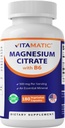 Citrate de magnésium vitamatique 500mg par portion - 180 capsules végétariennes (fournit 150 mg de magnésium élémentaire) - ajouté B6 pour l'absorption maximale - soutient la santé musculaire, articulaire et cardiaque*