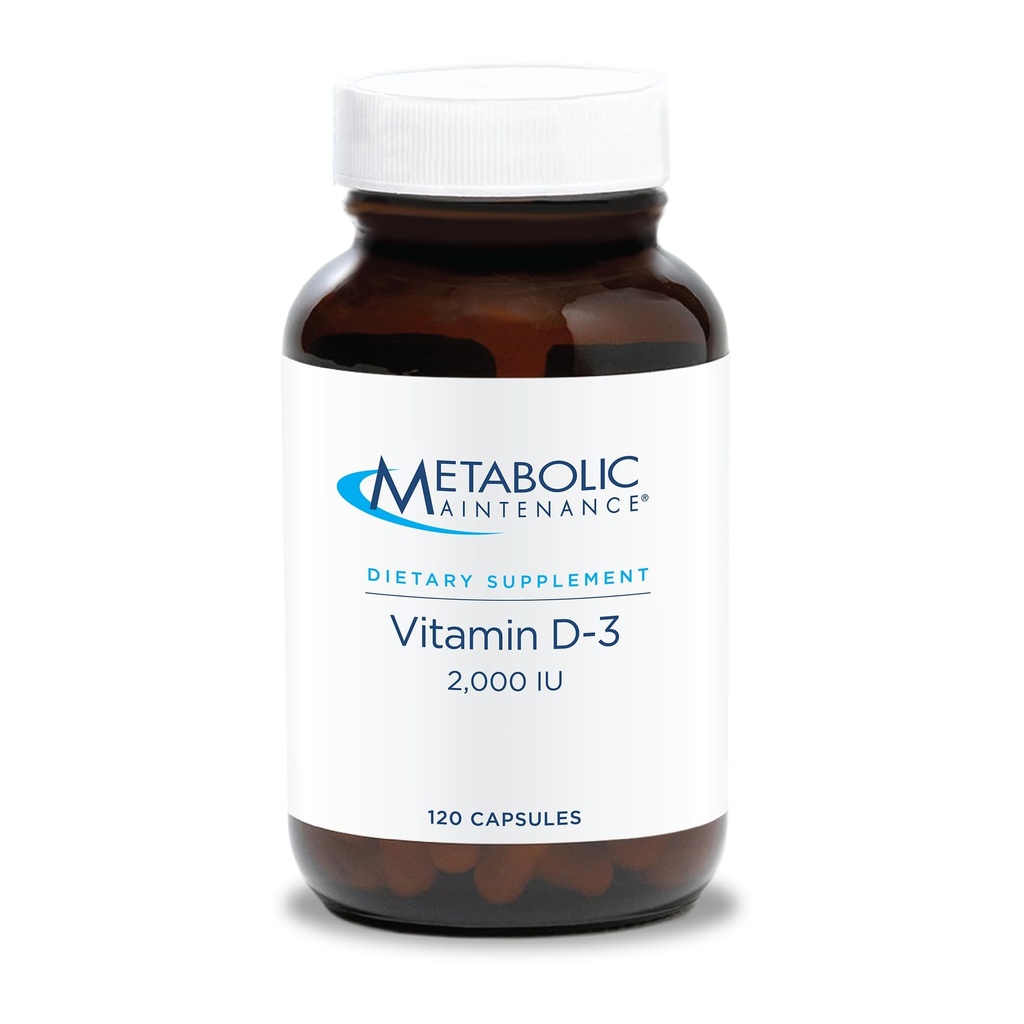 Maintenance métabolique Vitamine D-3 2000 UI - Absorption supérieure D3 avec vitamine C - Bone, Immune, Mood + Supplément de soutien cardiovasculaire, Pas de remplissage (120 capsules)