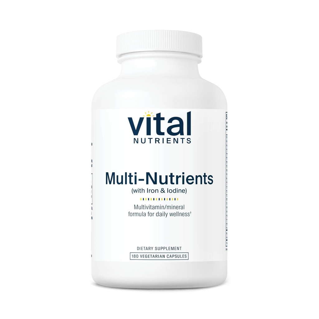 Nutrients vitaux Multi-Nutrients avec le fer et l'iode.com Multivitamine végétarienne et supplément minéral avec le fer.com Gluten, laiterie, sans soja.