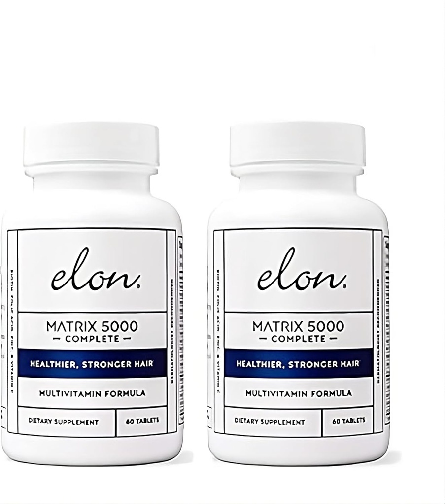 Elon Matrix 5000 Complete Multivitamin — Skin, Hair and Nail Growth Vitamins — Healthy Hair Growth Vitamins for Women & Men — 5000Mcg Biotin Supplement, Pack of 2 (120 Day Supply)