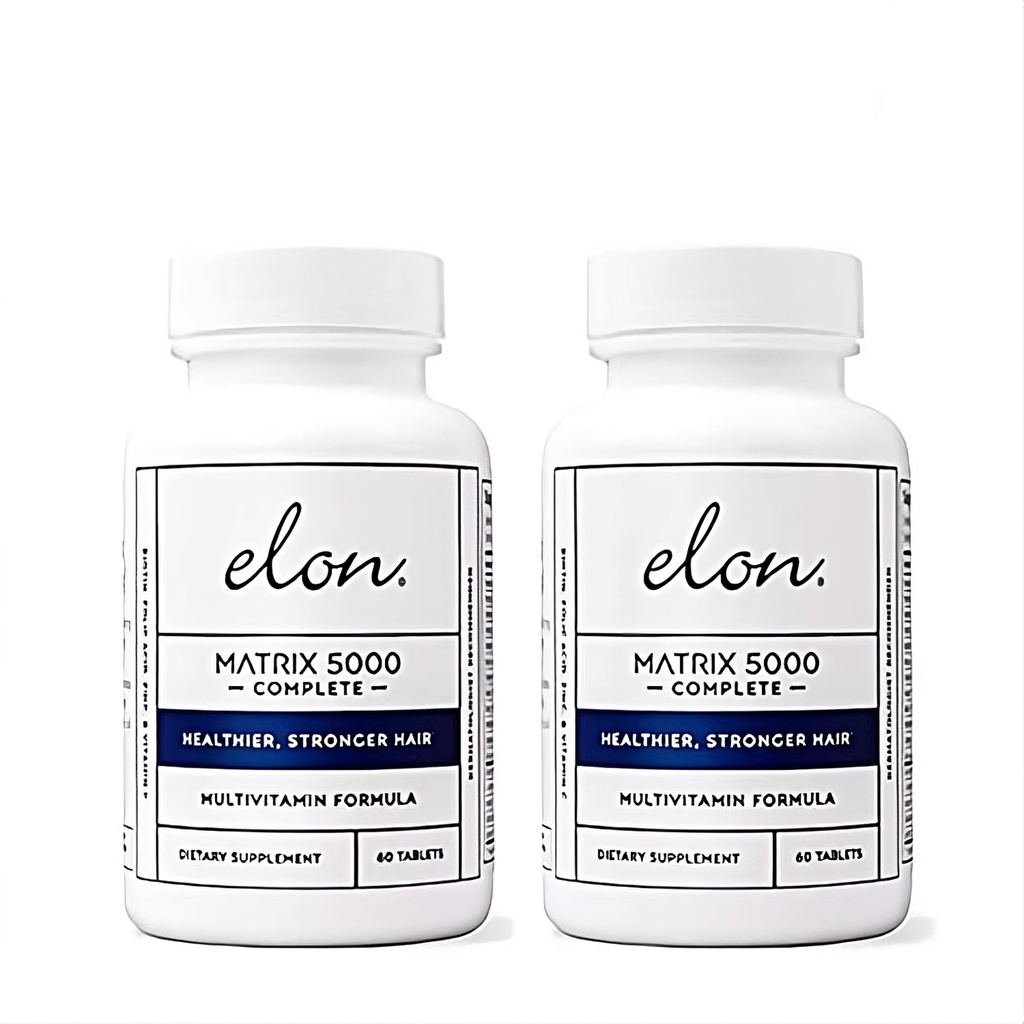 Elon Matrix 5000 Multivitamine complète — Vitamines de croissance de la peau, des cheveux et des ongles — Vitamines de croissance des cheveux sains pour les femmes et les hommes — Supplément de biotine de 5000 mg, paquet de 2 (120 jours d'approvisionnement)