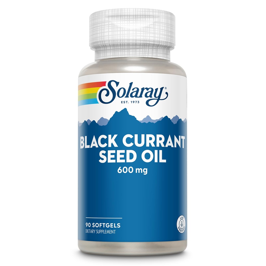 SOLARAY Huile de graines de Currant Noir 600 mg - Approvisionnement en antioxydants, acide linolénique Gamma (ALA), alpha linolénique (ALA) et acide linoléique (LA) - Soutien de la santé de la peau - Garantie de 60 jours, 90 portions, 90 softgels