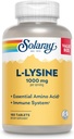 SOLARAY L-Lysine, formule libre 1000 mg, supplément de soutien immunitaire à l'acide aminé essentiel avec vitamine C 1000 mg et Zinc 25 mg, taille de la valeur, laboratoire vérifié, garantie de 60 jours, 60 portions, 180 comprimés
