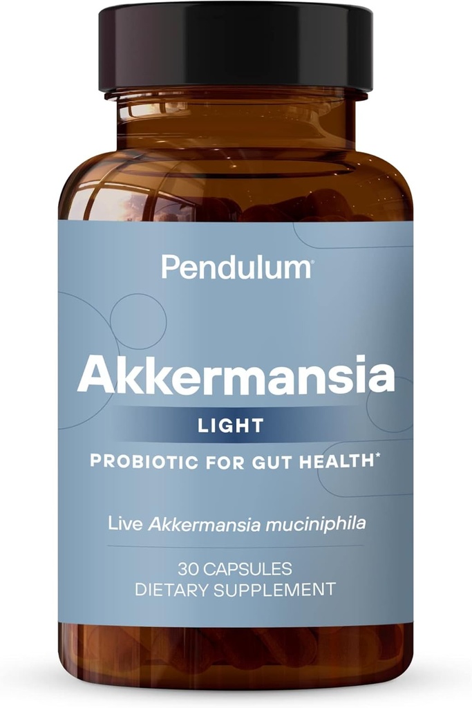 Pendulum Akkermansia Light (Lumière de Pendulum Akkermansia) La marque SEULEMENT avec breveté Akkermansia Muciniphila (Muciniphila) Un supplément probiotique pour les femmes et les hommes (GLP-1), améliore la santé des Guts, prébiotique Fibre (30 capsules)
