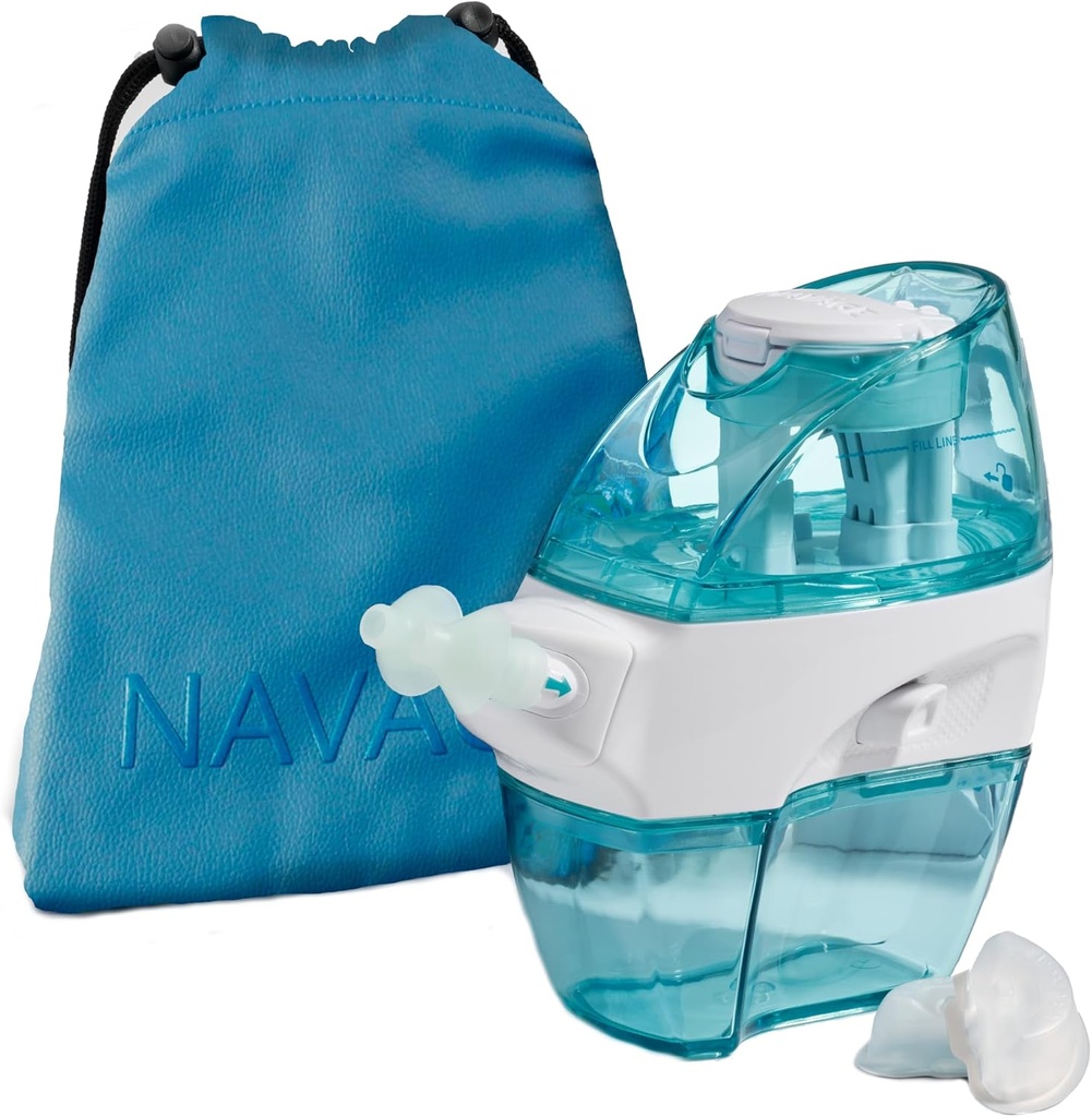 Trousse de voyage de navage - Système d'irrigation nasale - Kit de rinçage nasal Saline avec 1 Nez Cleaner, 30 Pods de sel et sac de voyage Sky Blue