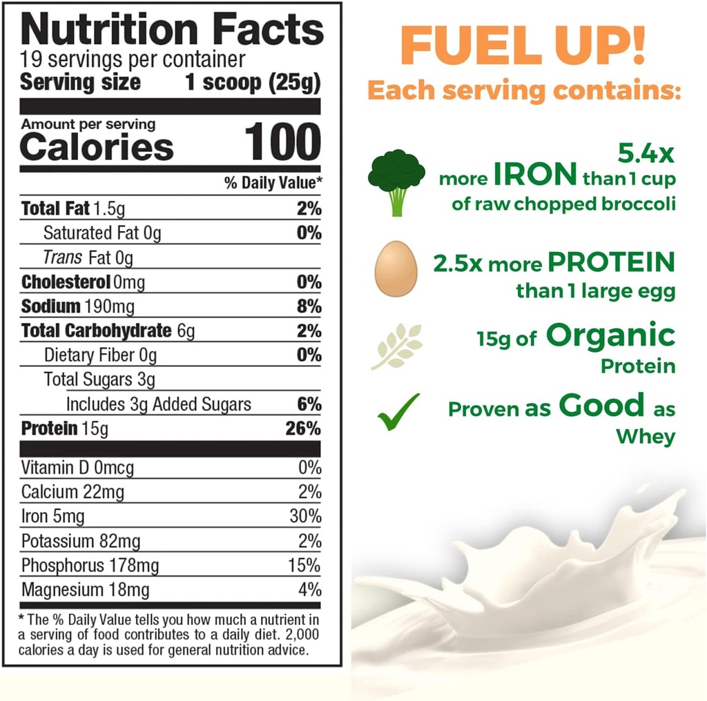 Protéines de riz biologique en poudre - 15g Protéines végétales, 2,8G BCAA - Low-Carb, Low-Sugar, Non-OGM - Vanilla Blast, 16.4 Ounce (paquet de 1)