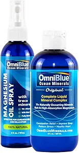 OmniBlue Ocean Minerals 8oz & OceanPower Topical Spray 6oz | Pure Magnesium | 70+ Trace Minerals | No Additives | Complete Mineral Replenishment
