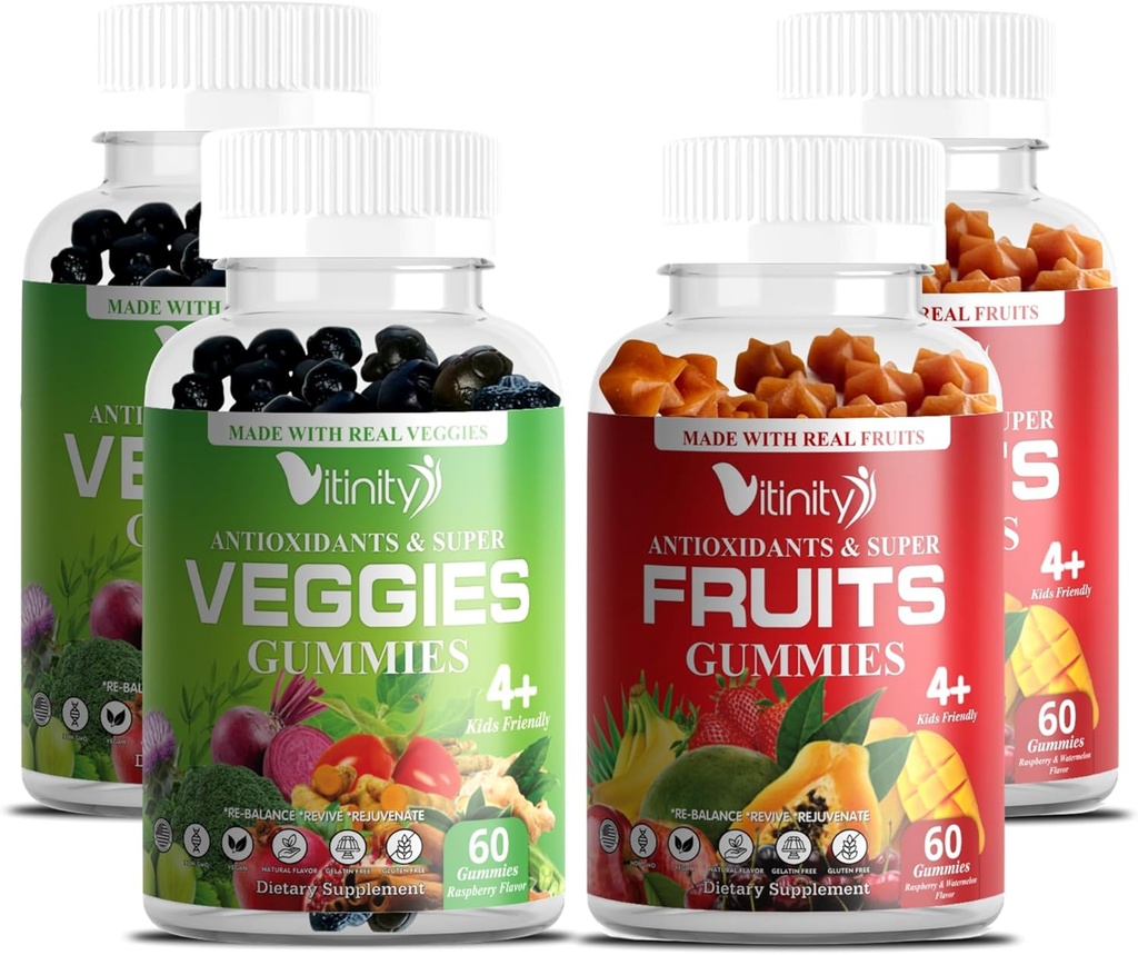 VITINITÉ faite avec de vrais fruits et de vrais légumes - Supplément de vitamine végétale super-alimentaire pour les femmes, les hommes et les enfants - avec un mélange de fruits et de verts pour la santé quotidienne (approvisionnement de 60 jours)