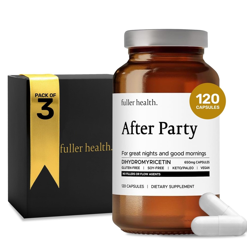 Fuller Health After Party DHM Dihydromyricetin Supplement (en anglais seulement) Supporte le foie, le métabolisme, les niveaux d'énergie, le soulagement post-célébration (en anglais seulement) Se sentir rafraîchi, 650mg Par Pill (en anglais seulement) 3 bouteilles, 72 portions