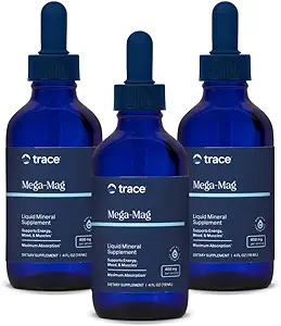 Trace Minerals Mega-Mag - Soutien à l'énergie liquide au magnésium et au chlore - Formule de soutien aux os et aux muscles sains - Supplément pour soutenir la santé nerveuse - 4 fl oz (3 pack) (environ 90 portions)