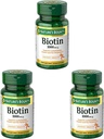 Biotine Bounty de la nature, supplément de vitamine, soutient le métabolisme pour l'énergie cellulaire et les cheveux, la peau et les ongles sains, 1000 mcg, 100 comprimés (paquet de 3)