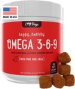 iHeartDogs Omega 3-6-9 pour les chiens - Supplément d'huile de poisson pour la peau et la fourrure pour les chiens à l'huile de krill pur antarctique - Allégations et démangeaisons Skin Chews, 120 Compte