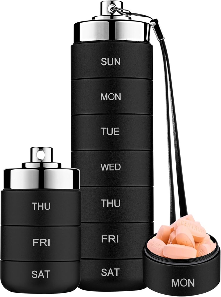 Mossime Metal Pill Organizer Weekly, Stackable Waterproof Travel Pill Box, grand conteneur en alliage d'aluminium, BPA gratuit 7 jours de médecine quotidienne Organisateur pour la vitamine, huile de poisson, supplément