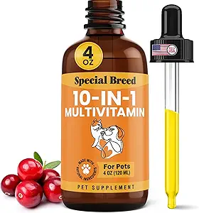 10-in-1 Liquid Multivitamin for Dogs and Cats, 2 Ounce Multi Vitamin Supplement, Vitamin for Dogs, Vitamins for Cats, with Glucosamine & Cranberry, 2 oz