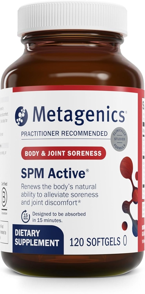 Métagène SPM Active - Médiateurs pro-resolution spécialisés à partir d'huiles marines - Soutient une réponse inflammatoire normale, la santé tissulaire, le confort articulaire, la santé immunitaire - Non-OGM, sans gluten - 120 Softgels