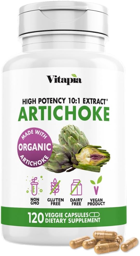 Extrait d'artichaut biologique de Vitapia - Nettoyez le foie Détox & Réparation, Santé du foie, Digestion, Support Antioxydant - 120 Capsules Vegan, Non OGM, Sans gluten