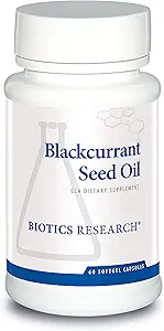 Recherche en biotique Huile de graines de cassis 535 mg Source naturelle de l'acide linolénique GLA 80 mg softgels, soutient la santé cardiovasculaire, réparation normale des tissus, système immunitaire, santé des femmes 60 capsules