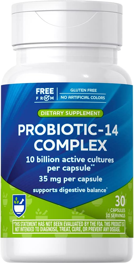 Rite Aid Probiotique 14 Complexe 10 milliards - 30 comtes, rétablissement de bonnes bactéries, santé des colonies, santé quotidienne des colonies Probiotique, hommes et femmes Probiotique