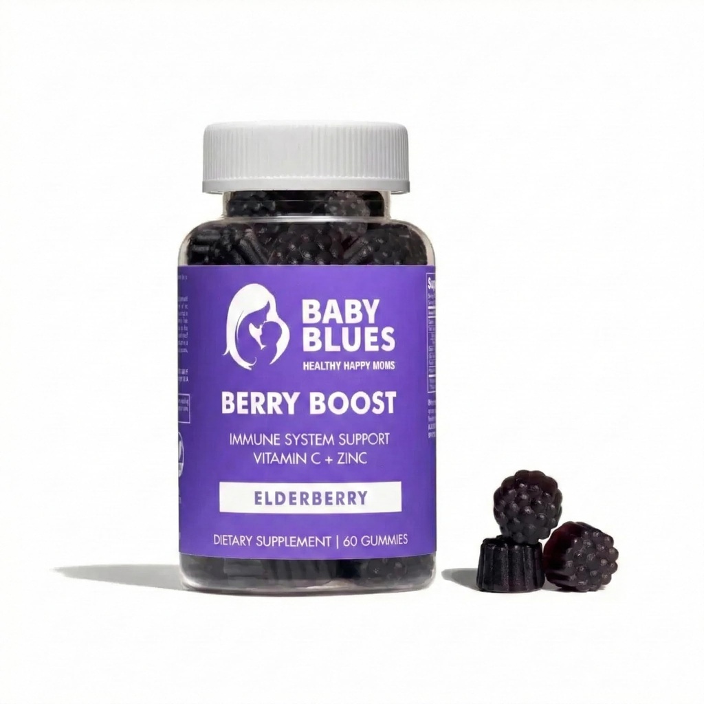 Baby Blues Berry Boost pour les mamans, Immunity Elderberry Gummies Supplément de soutien immunitaire avec vitamine C et zinc pour les adultes, système immunitaire non-OGM vitamines Booster Vegan sans gluten Gummies, 60pcs