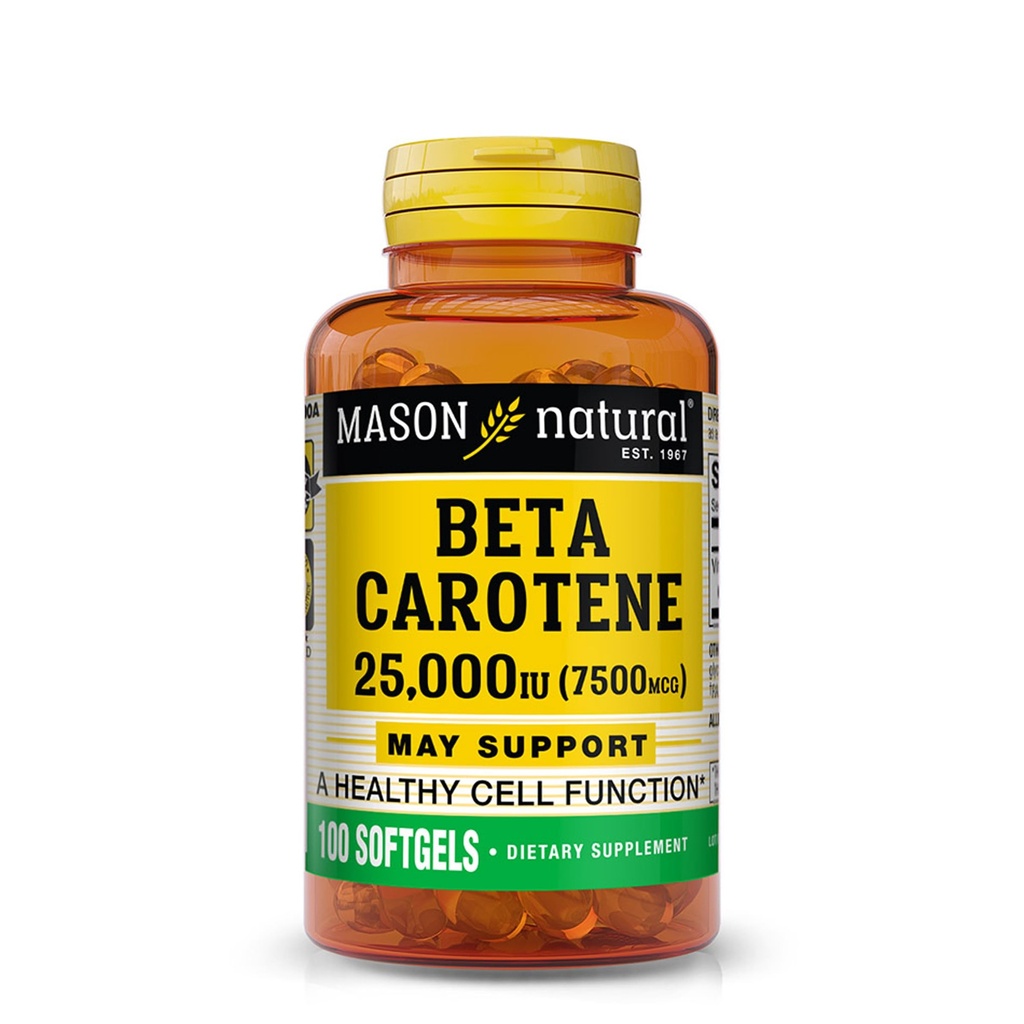 MASON NATURAL Vitamine A Beta Carotène 25 000 UI - Soutienne une vision saine, la fonction cellulaire et immunitaire, 100 softgels