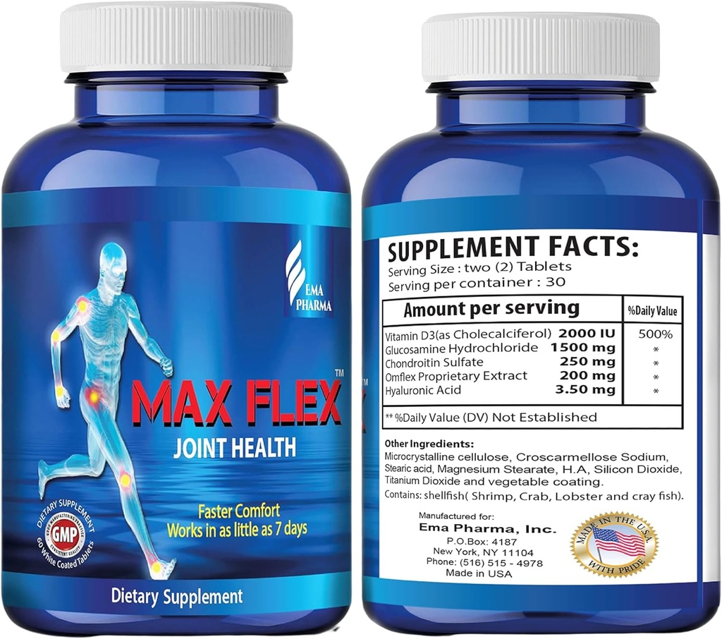 MAX FLEX UC II, Supplément de collagène pour la santé conjointe – Supplément de soutien interarmées avancé avec la glucosamine, la chondritine, le soulagement inflammatoire articulaire comme curcuma – sans gluten – 60 comprimés, 2 comprimés/jour