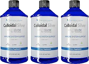 Colloïdal argent liquide - 12 PPM solution d'argent premium, 60 MCG par service, tout naturel, support du système immunitaire végétalien, Ionic argent eau supplément minéral quotidien (3-16 Fl oz bouteilles)