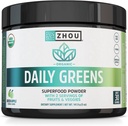 ZHOU Nutrition USDA Bio Supergreens Poudre, Superfood Smoothie Juice Mix, Spirulina, Chlorella, Wheatgrass, Kale, Fibre, Immune et soutien énergétique, Vegan, Non-OGM, 30 portions