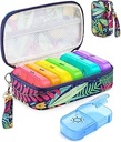 Organisateur hebdomadaire de pilules 7 jours 2 fois par jour avec sac imprimé Maple-Leaf, AMOOS AM PM Pill Holder avec sac en toile léger, boîte à pilules grand sans BPA pour la vitamine, supplément, médicaments, huile de poisson