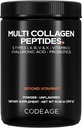 Codeage Peptides Multi Collagène Poudre + Probiotiques Édition noire, Vitamine C, Supplément en poudre d'acide hyaluronique, Herbe-Feed, Hydrolysé, Zéro Carbs, Type I, II, III, V & X, Non aromatisé, 10.58oz
