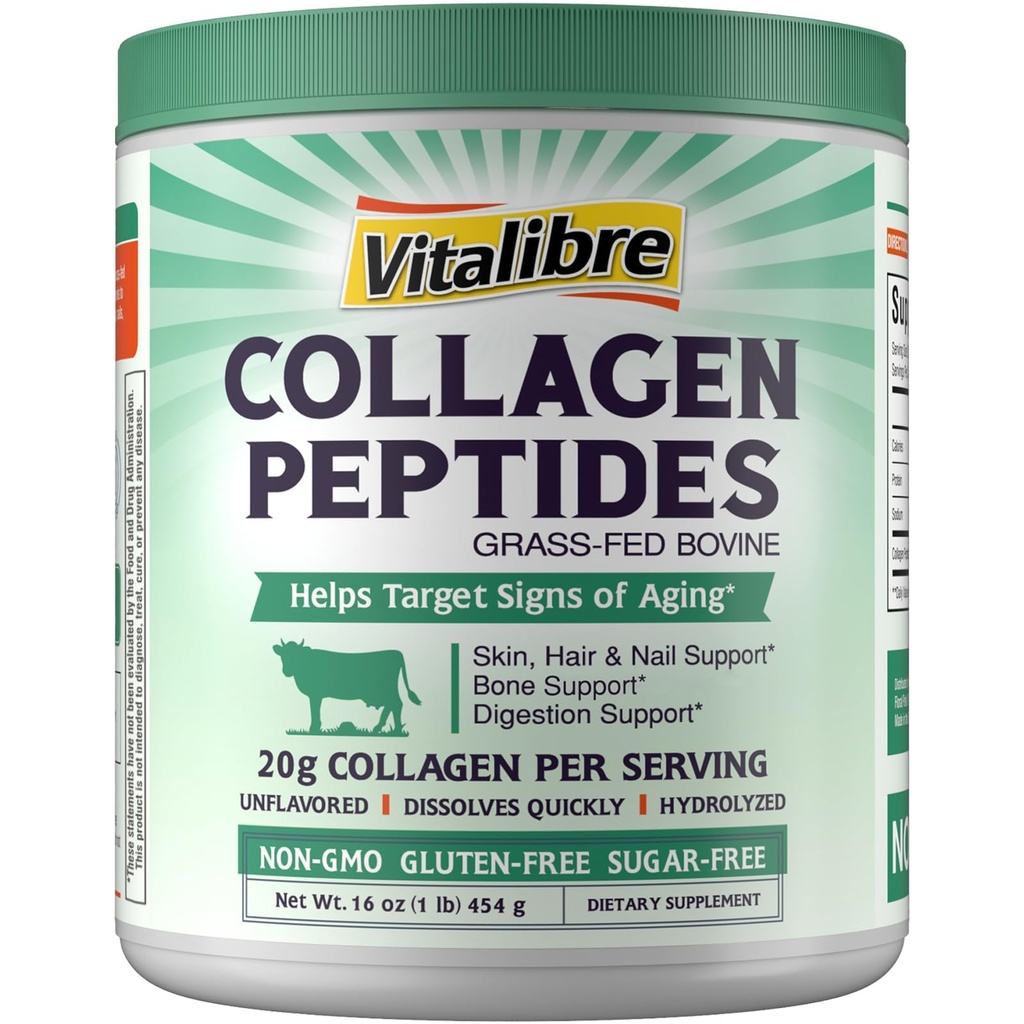 Poudre de peptides de collagène bovine pour femmes et hommes, protéine de collagène hydrolysée de type I et III, peau, cheveux, ongles, os, digestion, non aromatisée, non-OGM, Keto & GF, 22 portions, 16oz