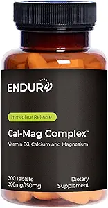 Endur Cal-Mag Complex, Bone & Heart Support pour les styles de vie actifs, le calcium et le magnésium avec vitamine D3, sans gluten, 300 comprimés