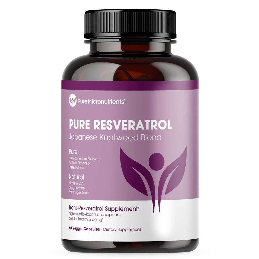 Supplément de resvératrol pur - Extra Strength 600mg Trans-Resvératrol par service - pour le soutien de santé cardiaque, cognitive et immunitaire – Purifié et biodisponible - 60 capsules véganes