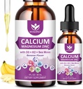 Citrate de calcium 1000mg avec vitamine D3 pour les femmes et les hommes - supplément de zinc de magnésium de calcium liquide D3 K2 pour os, soutien des dents, sans sucre, végétalien, banane parfum - 1 Fl Oz (2 pack)