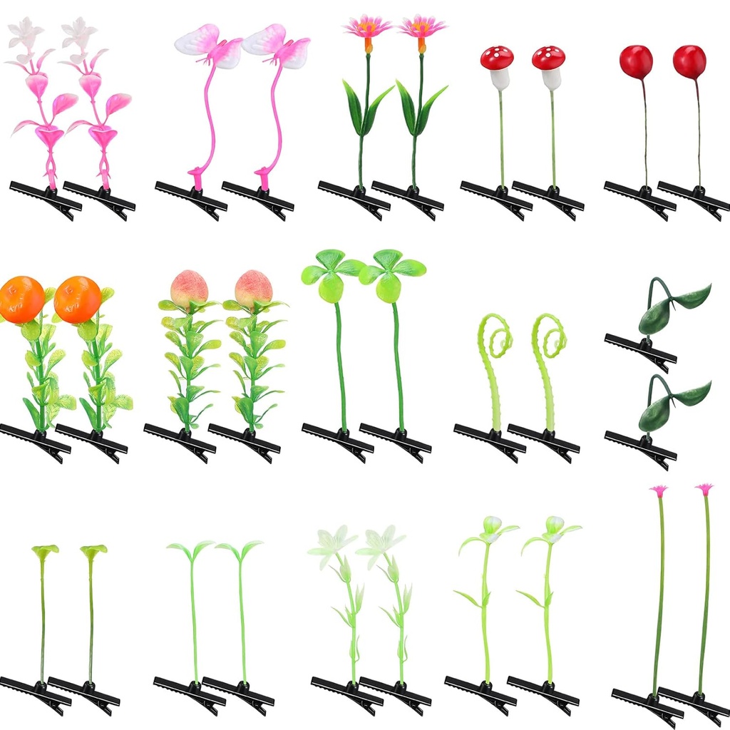 30 Pcs Mixte style clips cheveux pour les femmes et les filles - Sprout de haricots, fleur, herbe, papillon épingles et barres - Idéal pour l'école, la maison, fête, Noël