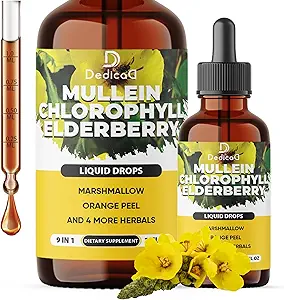 9in1 Organic Mullein Drops for Lungs - Mullein Leaf Extract with Chlorophyll & 7 More Supplement - Lung & Respiratory Health Support of Tincture, Oil - 2 fl oz