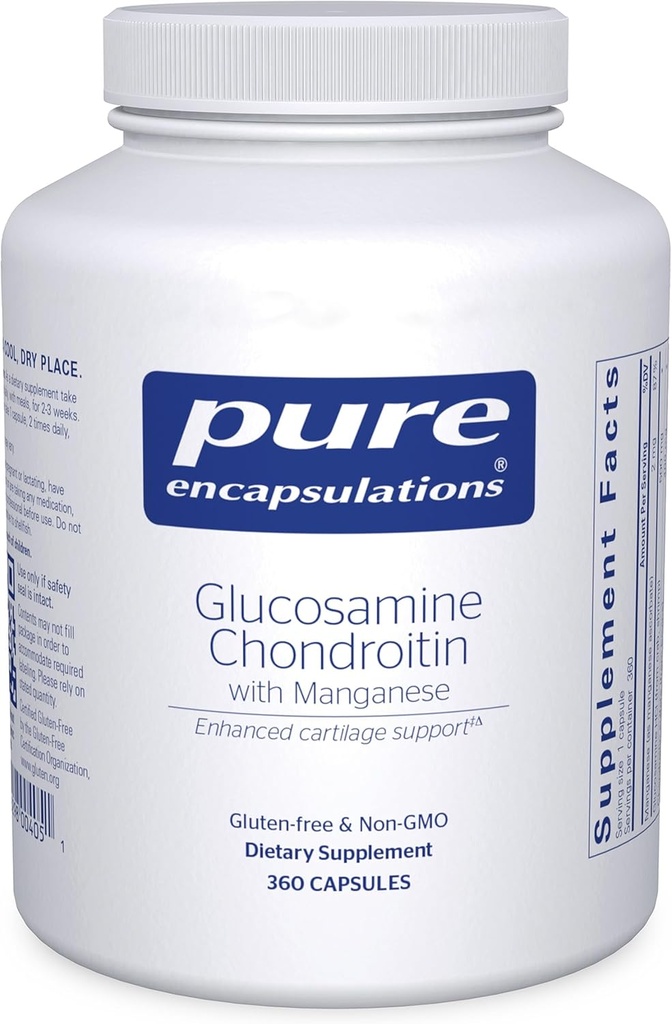 Encapsulations pures Glucosamine Chondroïtine avec manganèse Supplément pour le soutien, le confort, la mobilité, l'intégrité du cartilage et la santé, et tissus conjonctifs*